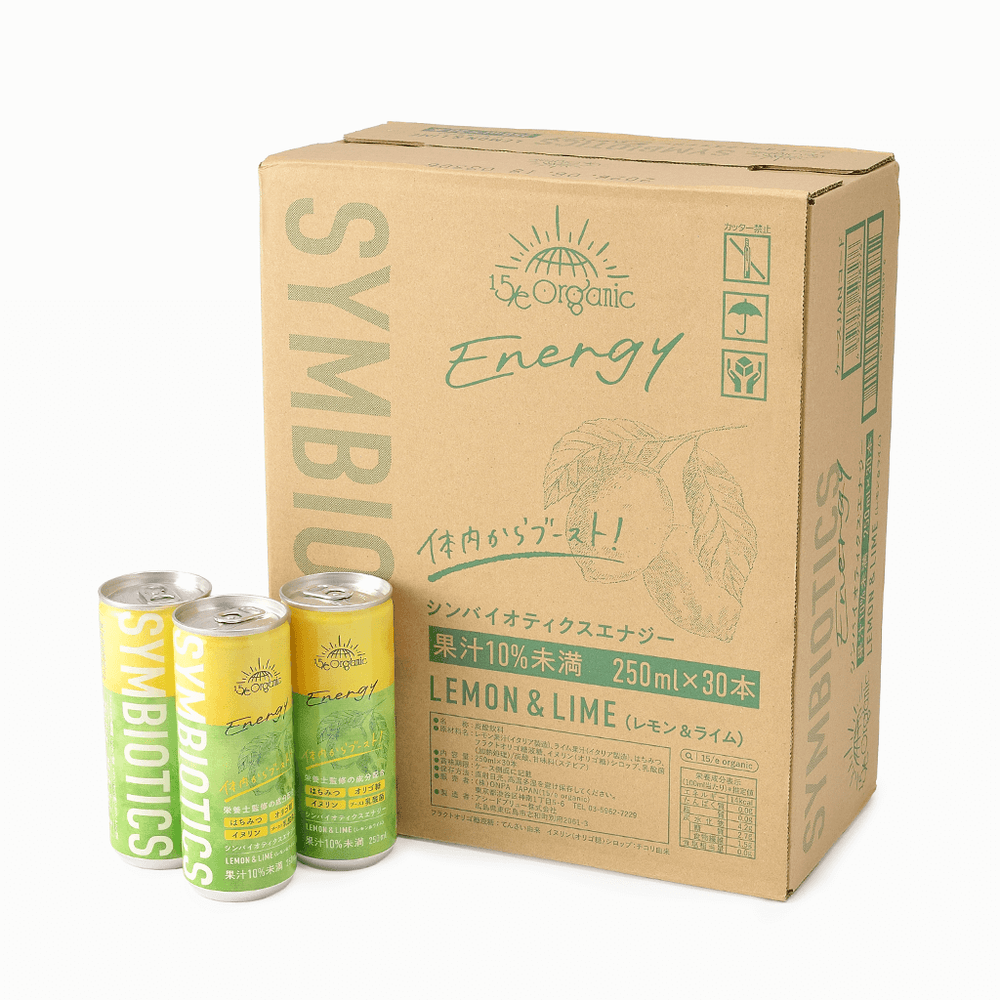 【15/e organic】15/e Symbiotics Energy レモン＆ライム 250ml（ケース30本）
