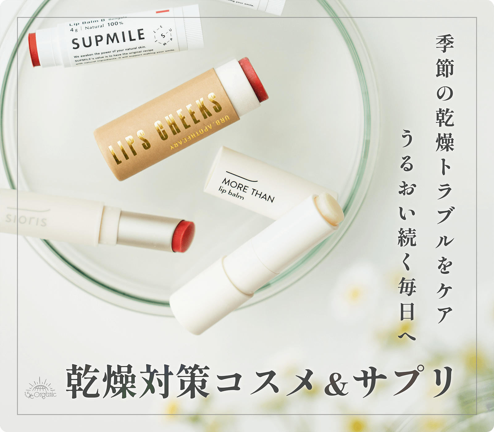 乾燥対策コスメ＆サプリ　季節の乾燥トラブルをケア。うるおい続く毎日へ｜15/e  organic
