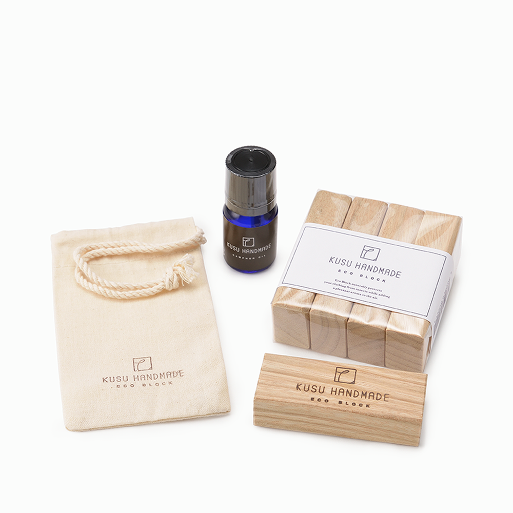 【KUSU HANDMADE】エコブロック4個＋カンフルオイル5ml＋コットンポーチセット