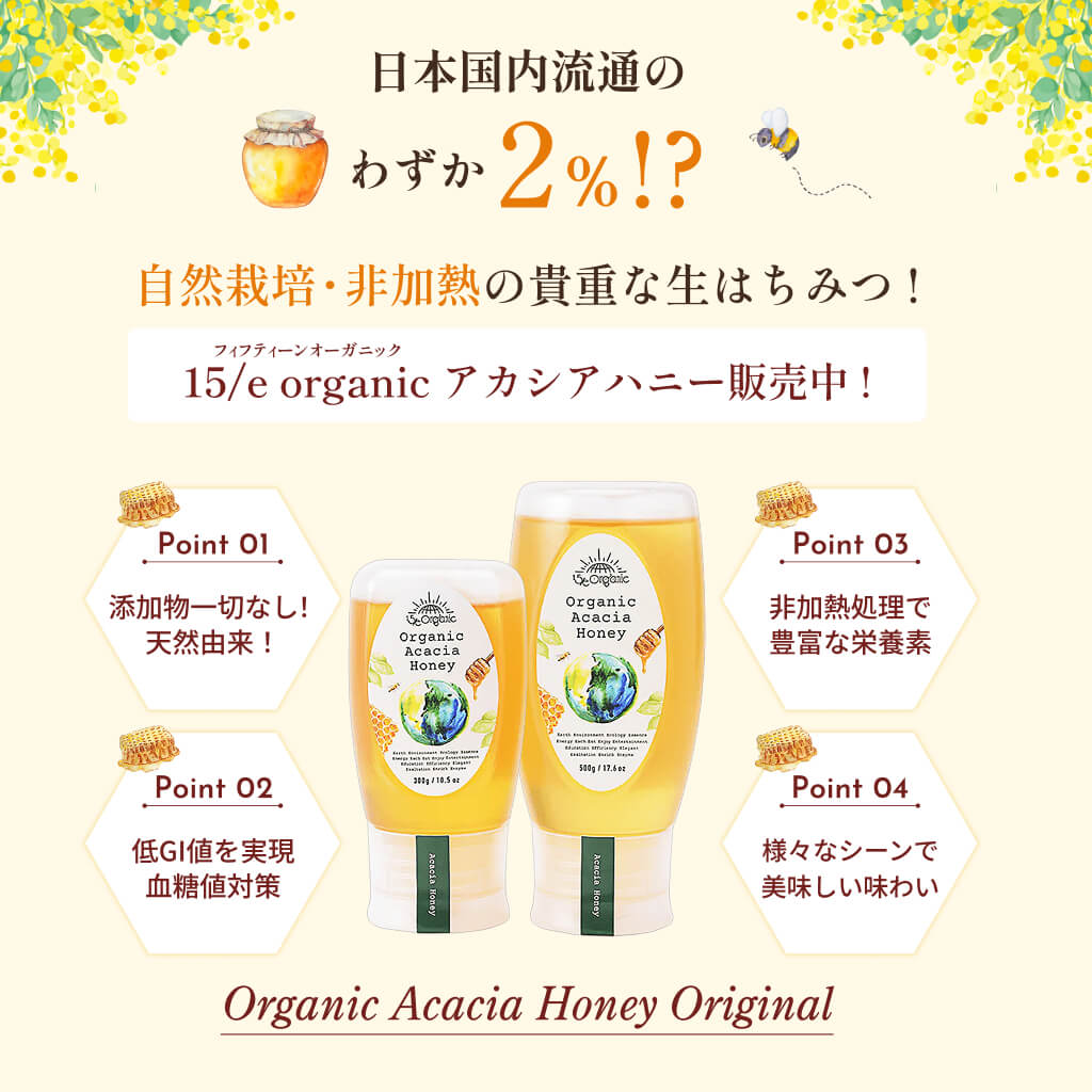 
                  
                    【15/e organic】Organic Acacia Honey 300g / 500g
                  
                