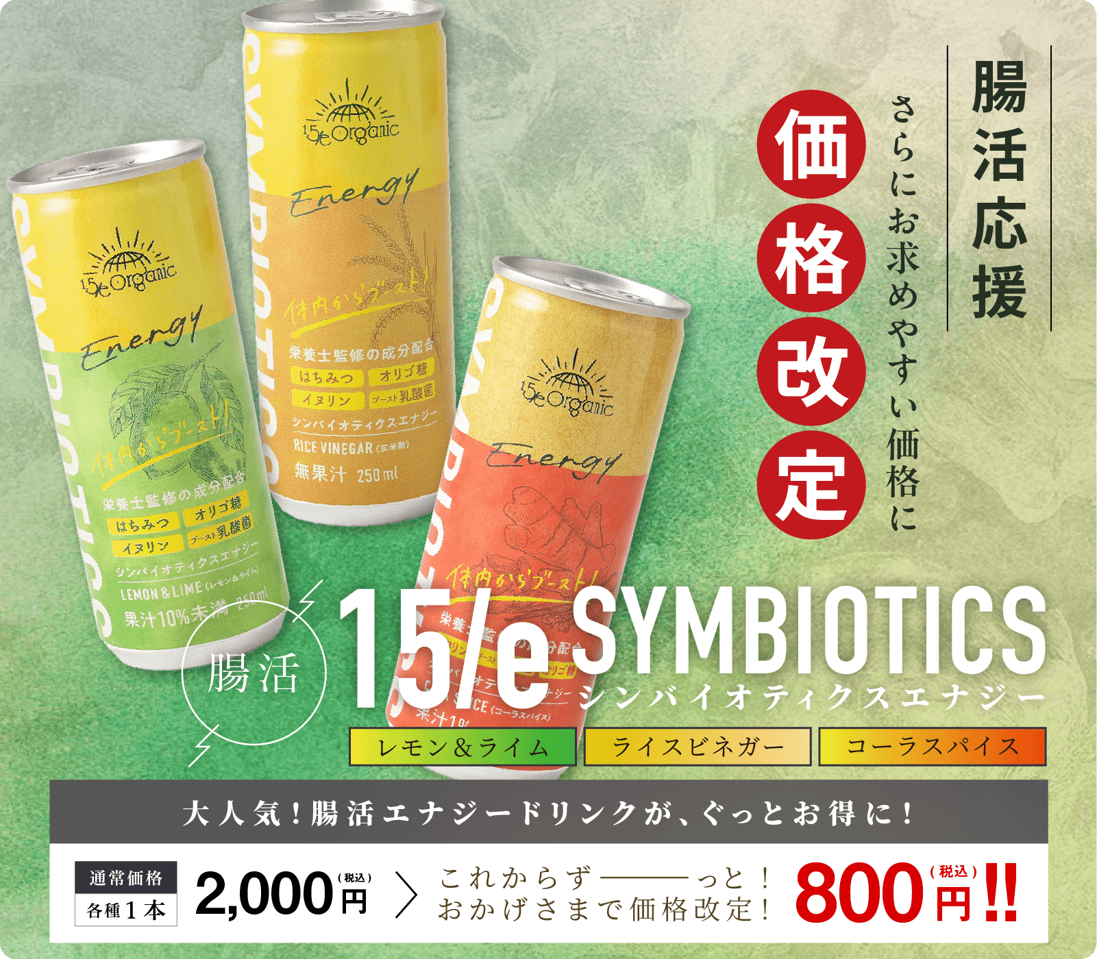 15/e Symbiotics Energy の価格改定！さらにお求めやすい価格に！2000円→800円